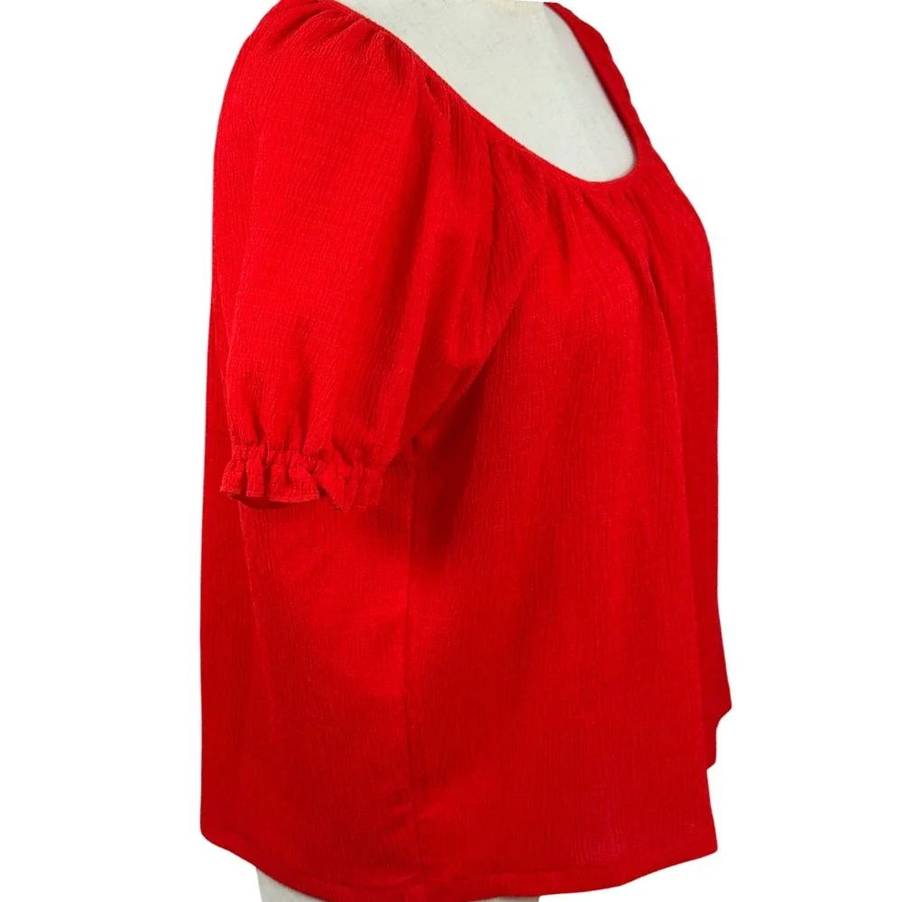 Madewell Women S Blouse Red Texture Thread Puff Sleeve Peasant Boho‎ Top Summer